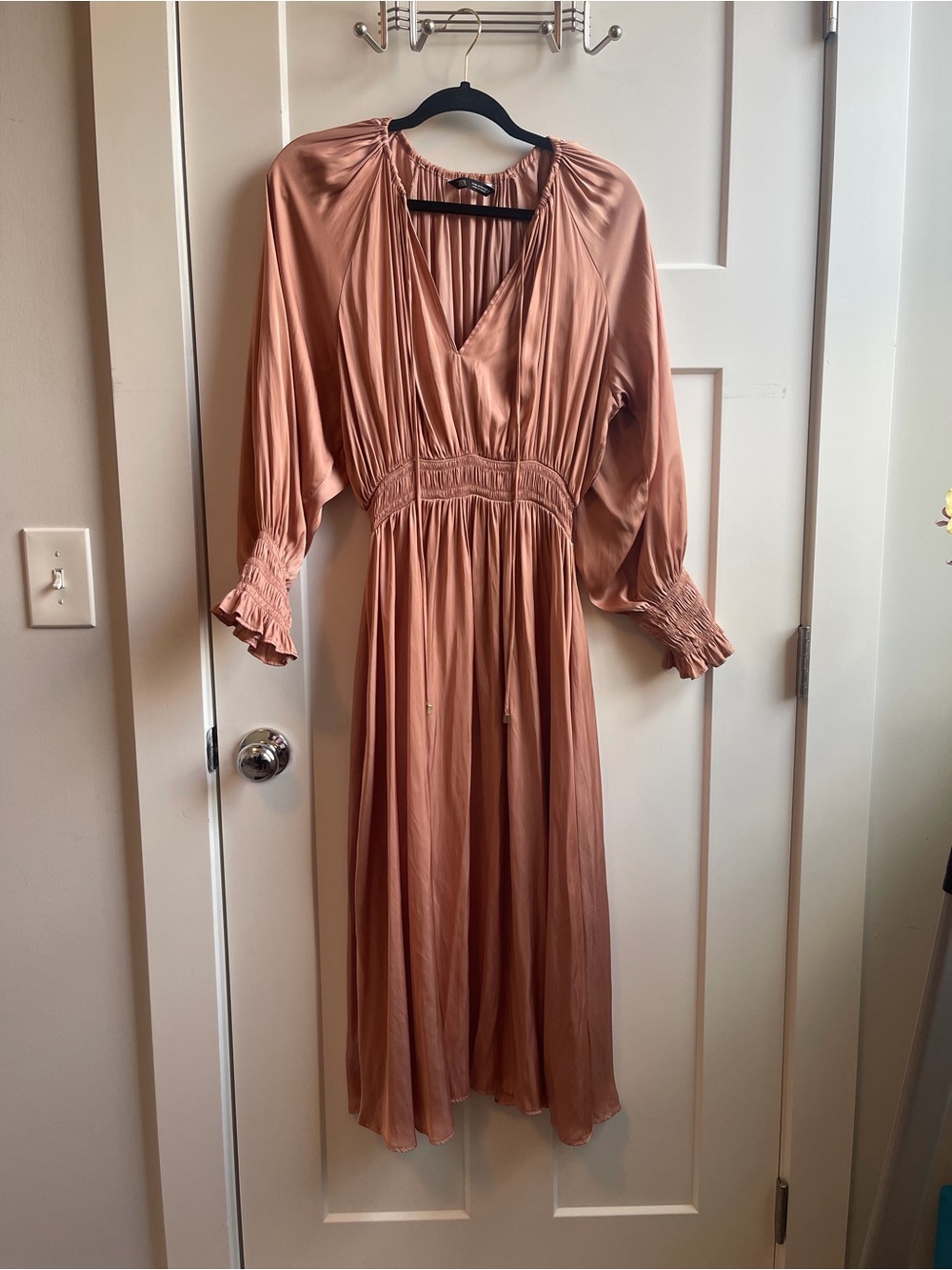 Zara Rosewood Satin V-Neck Midi Dress - Picture 1 of 5